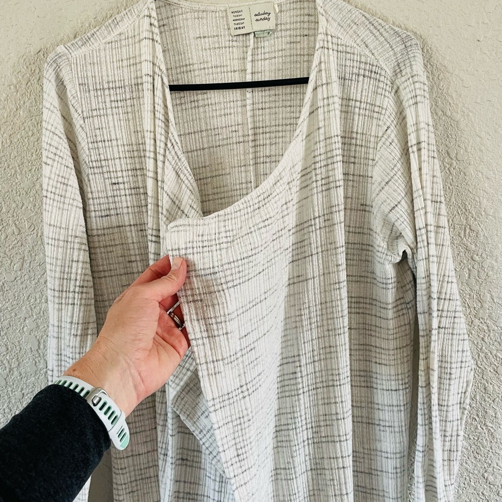 Anthropologie Saturday Sunday Grey & White Soft Duster Cardigan - Picture 3 of 16